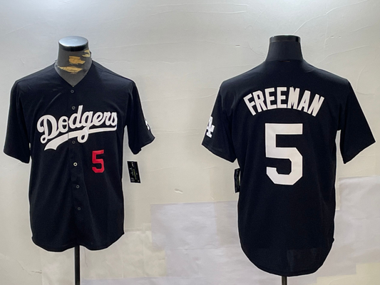 Los Angeles Dodgers #5 Freddie Freeman Number Black Cool Base Stitched Baseball Jersey