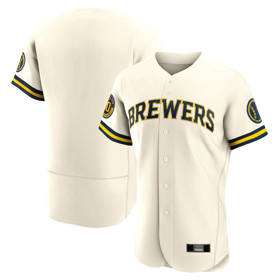 Custom Milwaukee Brewers Cream Home Authentic Team Baseball Jerseys ...