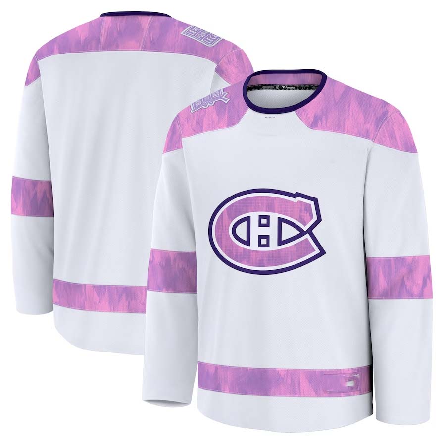 M.Canadiens Fanatics 2024 Hockey Fights Cancer Practice Jersey - White Stitched American Hockey Jerseys