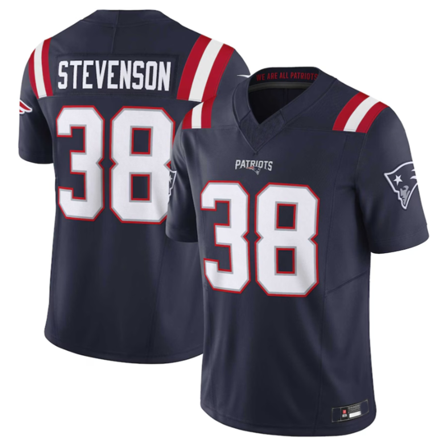 NE.Patriots #38 Rhamondre Stevenson Navy Vapor F.U.S.E. Limited Jersey Stitched American Football Jerseys