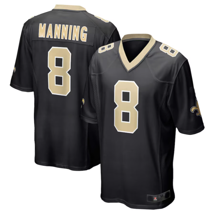 NO.Saints #8 Archie Manning Black Retired Player Game Jersey Stitched American Football Jerseys