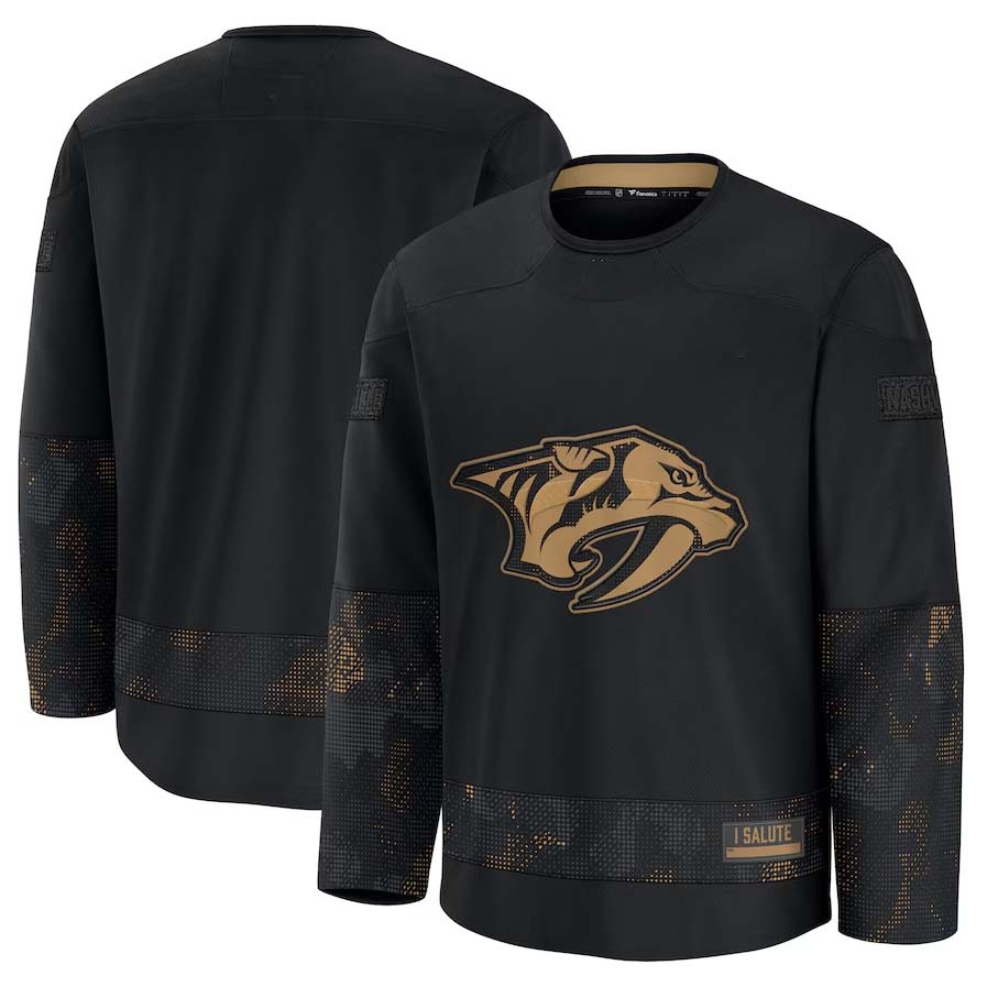 N.Predators Fanatics 2024 Military Appreciation Practice Jersey - Black Stitched American Hockey Jerseys