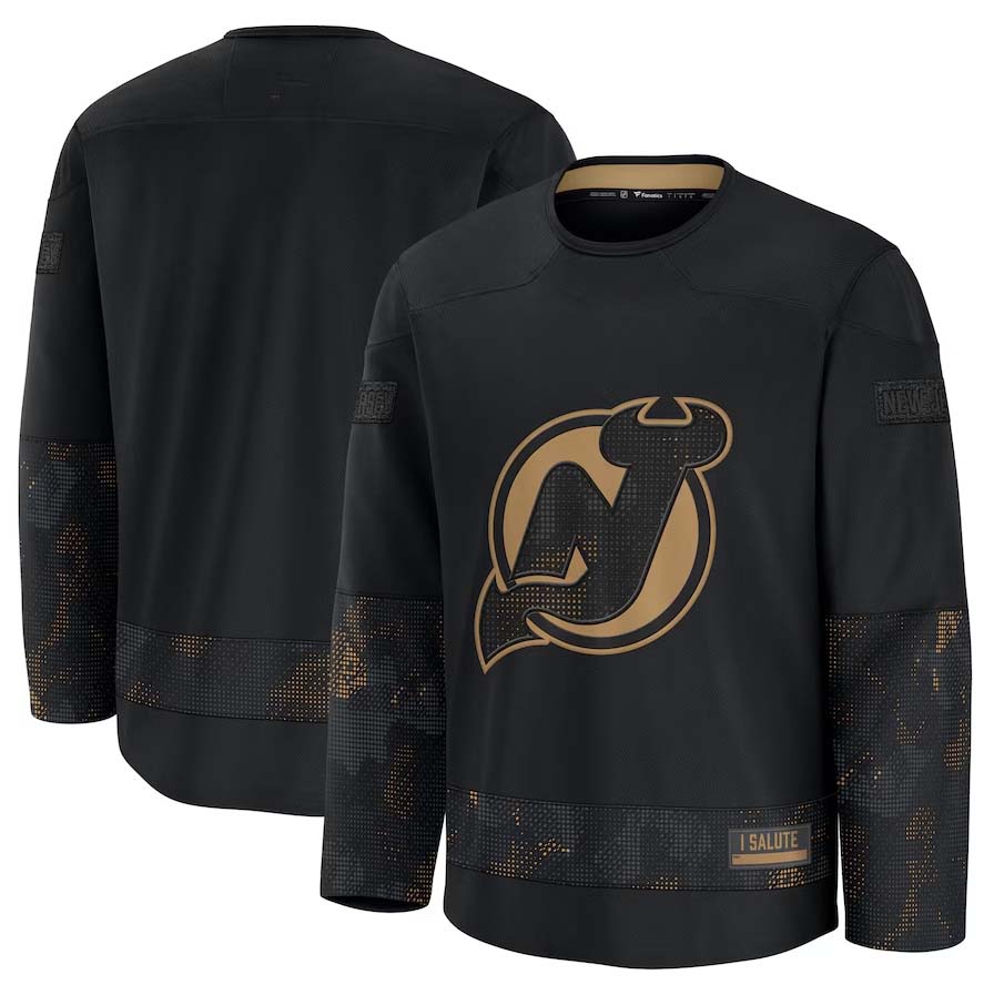 NJ.Devils Fanatics 2024 Military Appreciation Practice Jersey - Black Stitched American Hockey Jerseys