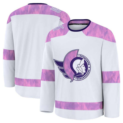 O.Senators Fanatics 2024 Hockey Fights Cancer Practice Jersey - White Stitched American Hockey Jerseys