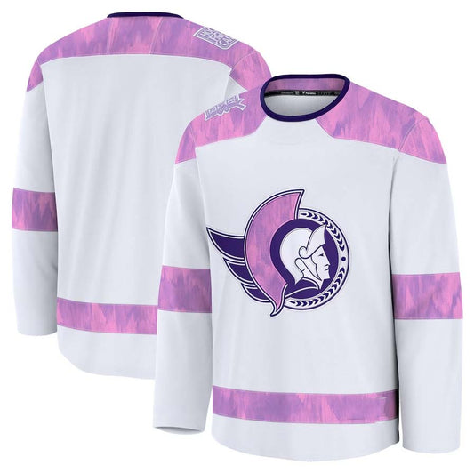 O.Senators Fanatics 2024 Hockey Fights Cancer Practice Jersey - White Stitched American Hockey Jerseys