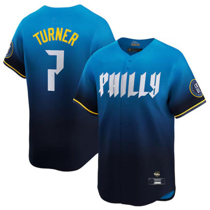 P.Phillies #7 Trea Turner Blue 2024 City Connect Limited Player Jersey American Stitched Baseball Jerseys