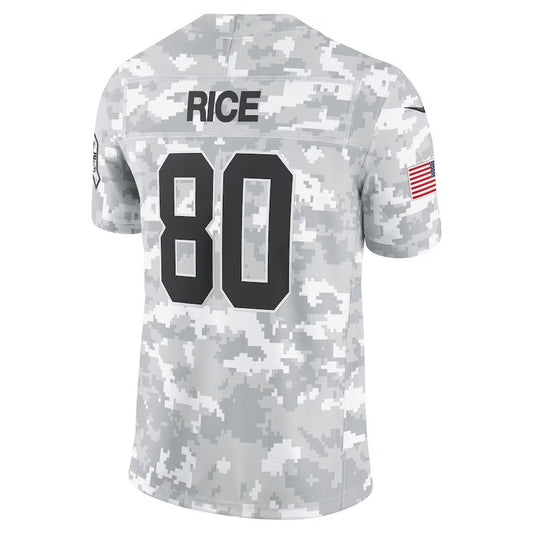 SF.49ers #80 Jerry Rice Arctic Camo 2024 Salute to Service Limited Stitched American Football Jerseys