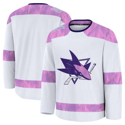 SJ.Sharks Fanatics 2024 Hockey Fights Cancer Practice Jersey - White Stitched American Hockey Jerseys