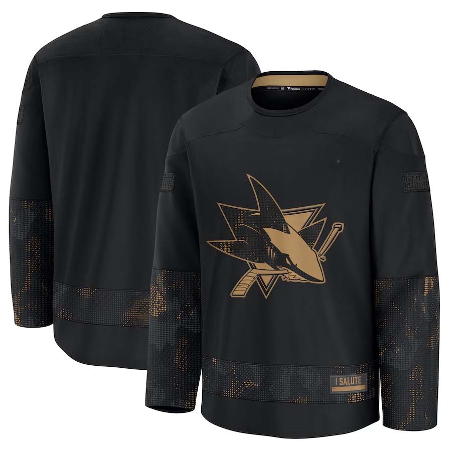 SJ.Sharks Fanatics 2024 Military Appreciation Practice Jersey - Black Stitched American Hockey Jerseys