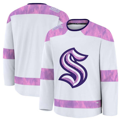 S.Kraken Fanatics 2024 Hockey Fights Cancer Practice Jersey - White Stitched American Hockey Jerseys