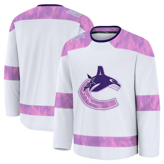 V.Canucks Fanatics 2024 Hockey Fights Cancer Practice Jersey - White Stitched American Hockey Jerseys