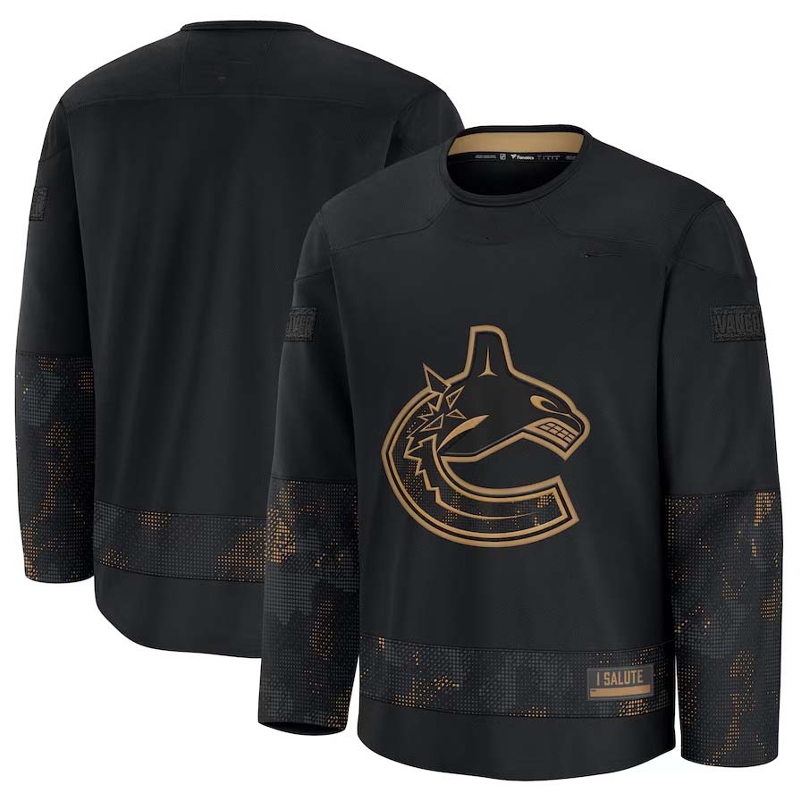 V.Canucks Fanatics 2024 Military Appreciation Practice Jersey - Black Stitched American Hockey Jerseys