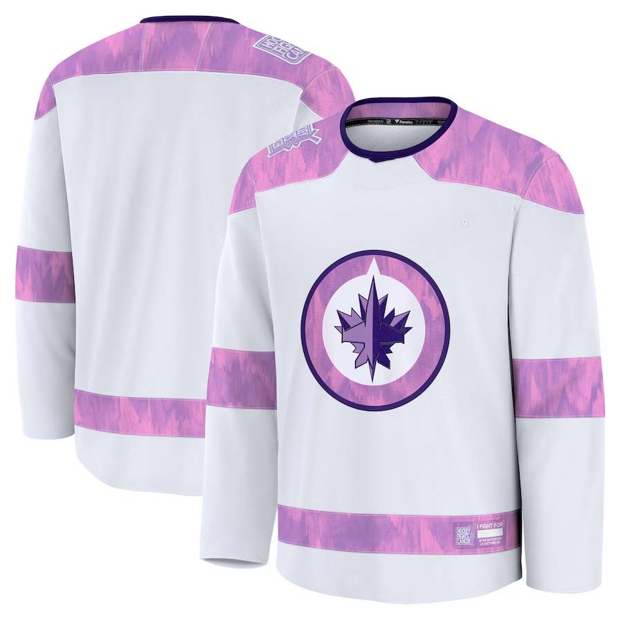 W.Jets Fanatics 2024 Hockey Fights Cancer Practice Jersey - White Stitched American Hockey Jerseys